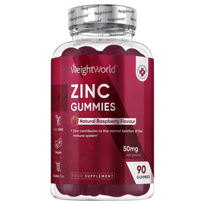 WeightWorld Zinc Citrate Gummies 50mg - 45 Days Supply - 90 Gummies - Zinc Supplement for Men & Women - Easy to Chew - Natural Raspberry Flavour - Vegan, Non-GMO & Magnesium Stearate-Free - Image 1